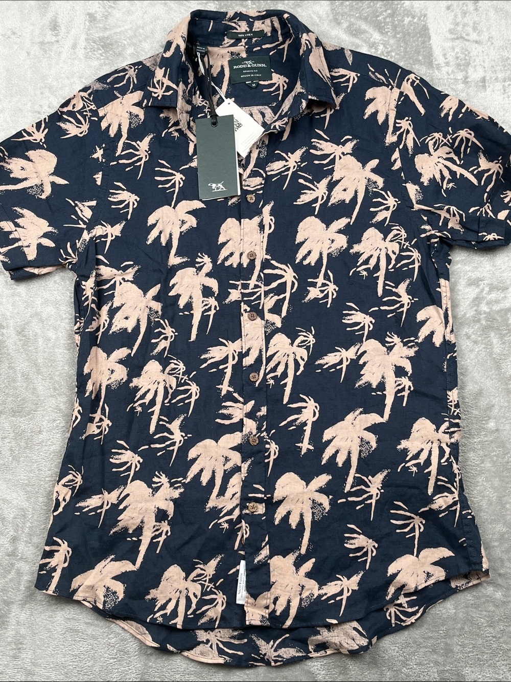 NEW Rodd & Gunn M 100% Linen Blue Short Sleeve Button Down Shirt